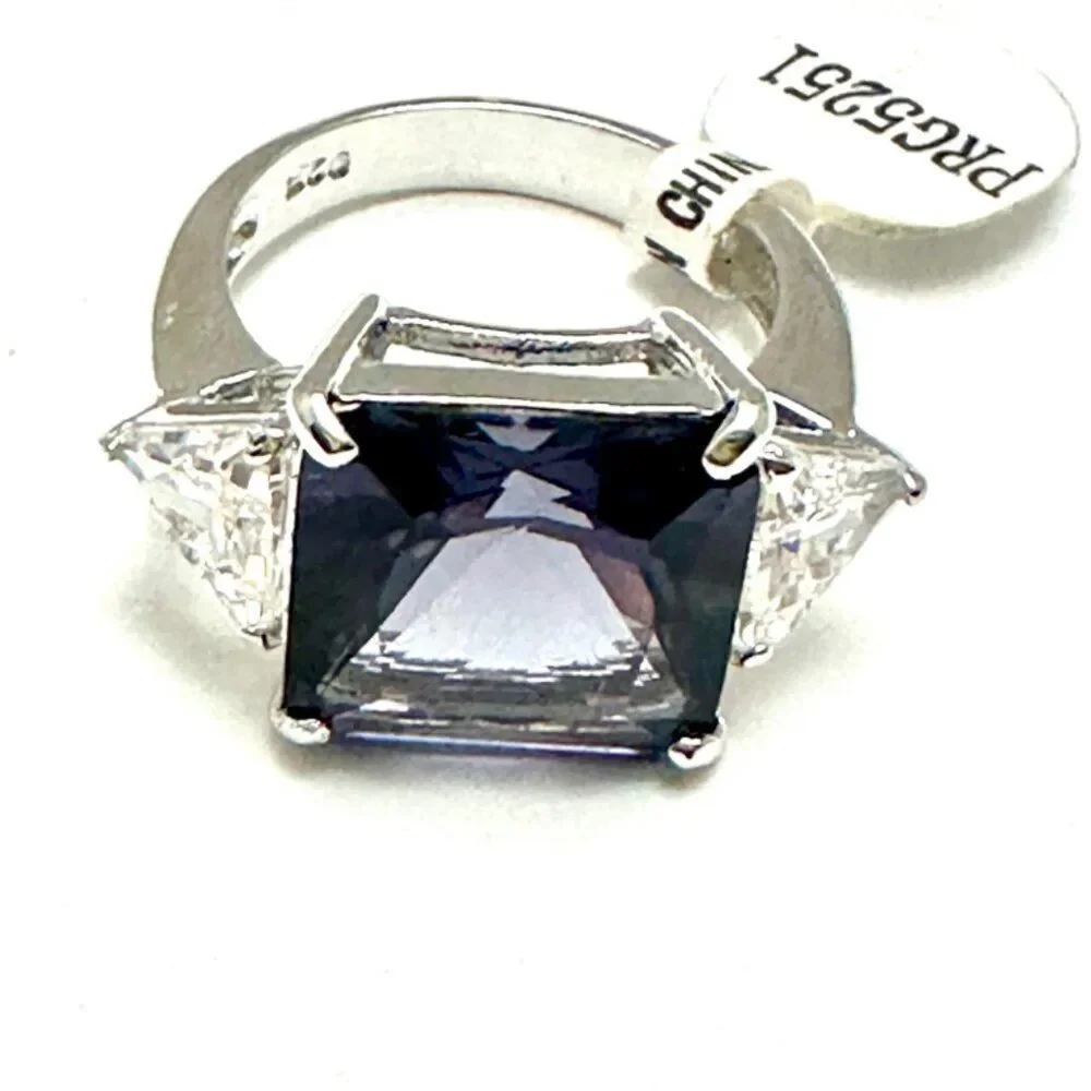 Lab Alexandrite Ring Sterling Silver 925 Square Cut, June Birthstone Size 9